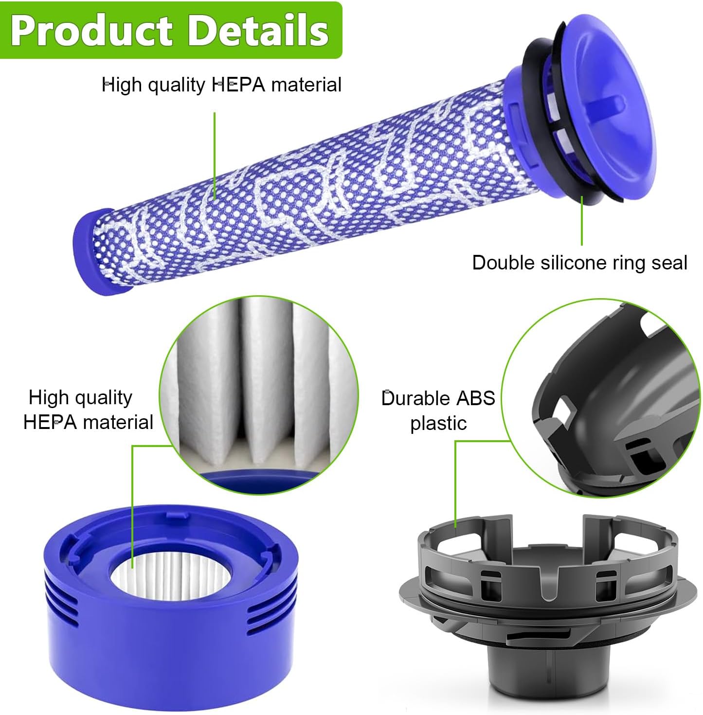 Set filtru HEPA pentru Dyson V7 V8, pre si post motor, lavabile, accesorii aspirator cu capac motor
