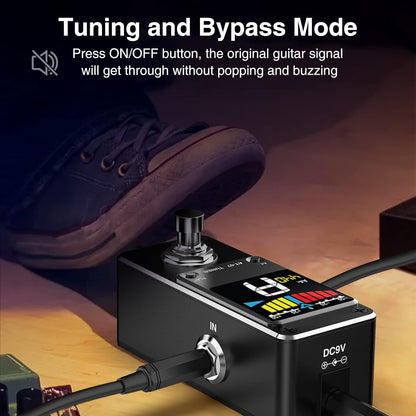Acordor cromatic, pedala tuner pentru chitara electrica, bypass cu buton picior, ecran LCD, carcasa din aluminiu, fara zgomote la comutare, negru