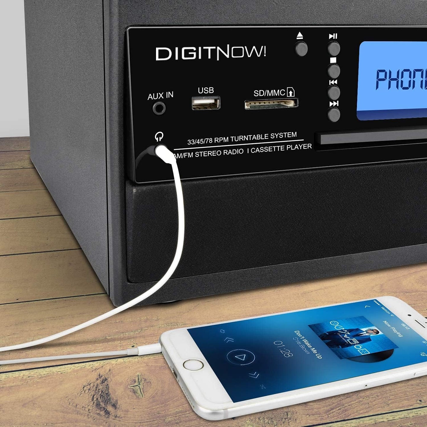 Pick-up 9 in 1 cu Bluetooth, conversie in MP3 prin USB, redare Disc vinyl, USB SD MMC, CD player, casetofon, radio AM/FM, cu telecomanda, mufa pentru casti si intrare auxiliara iesire RCA, platan vinyl cu 3 viteze, difuzor stereo incorporat