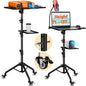 Suport mobil pentru videoproiector/laptop, stand cu inaltime reglabila 71-137 cm, cu rotile, pin de blocare, suport smartphone, capacitate 14 kg, din metal, unghi reglabil 180°, pentru proiector, tableta, mixer, laptop, partitura, negru