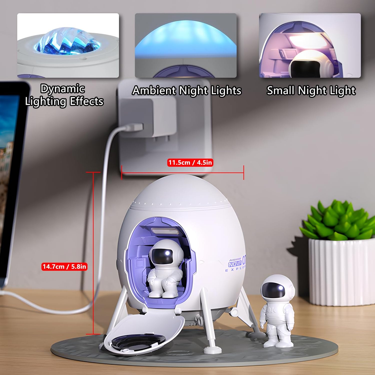 Proiector de stele astronaut cu functie lampa de veghe si difuzor Bluetooth, lumina de noapte cu sunete albe, telecomanda, temporizator, 5 niveluri luminozitate, multifunctional