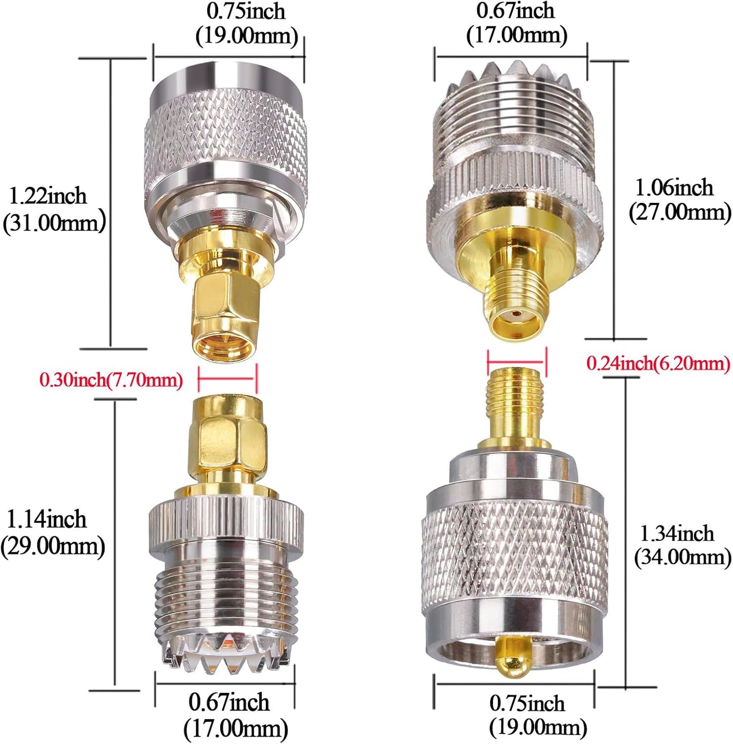 Set 4 adaptor mufa SMA la UHF, anti-interferente, transmisie stabila, pentru radio, analizor, antena WiFi, antena GPS, router Wifi, cablu coaxial