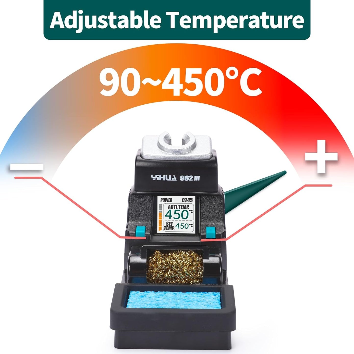 Statie de lipit cu letcon, 2 cleme de fixare, display LCD, compatibil varfuri C245, temperatura reglabila 90-450°C, standby automat, mod sleep, multifunctionala