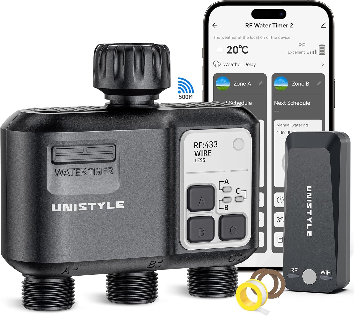Programator de irigare/udare smart cu 3 iesiri, WiFi, 3 zone irigare, control prin aplicatie, planuri de udare, comenzi vocale prin Alexa si Google Voice Control, compatibil Android si iOS