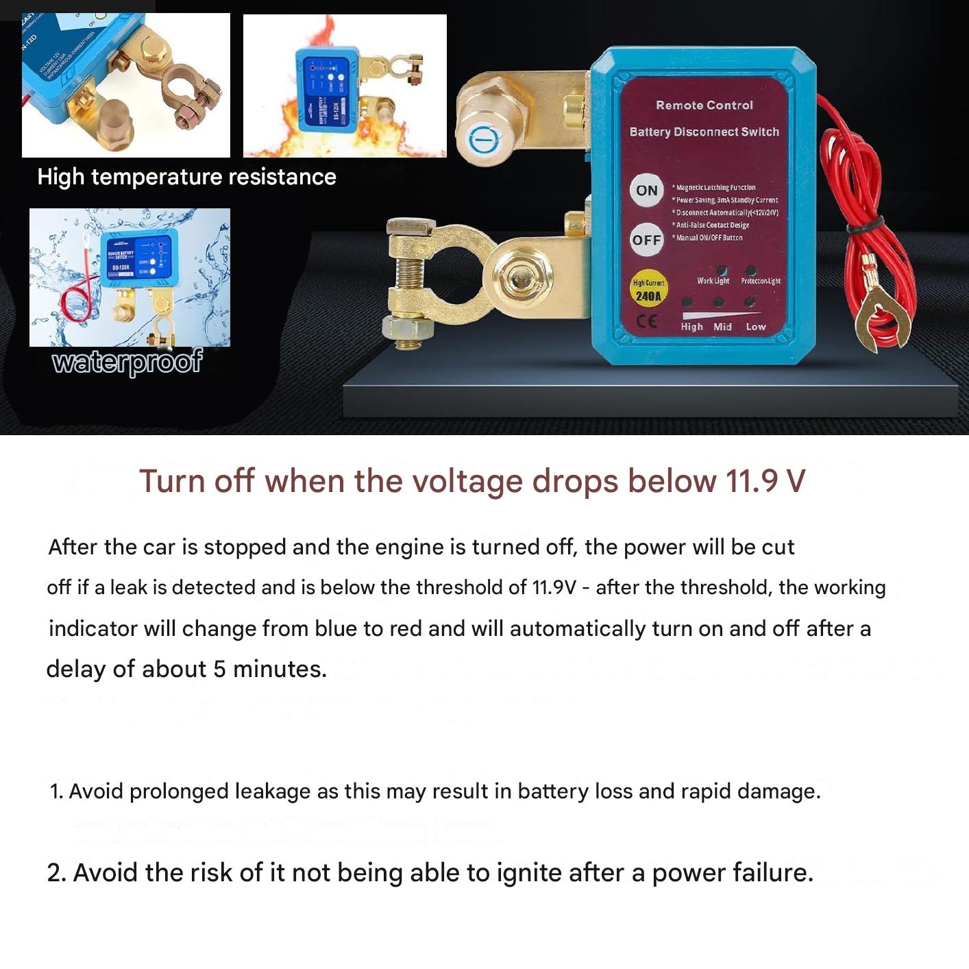 Izolator baterie auto, intrerupator cu telecomanda wireless, 12/24V 240 A, antifurt cu oprire automata pentru masina, camion, rulota, barca