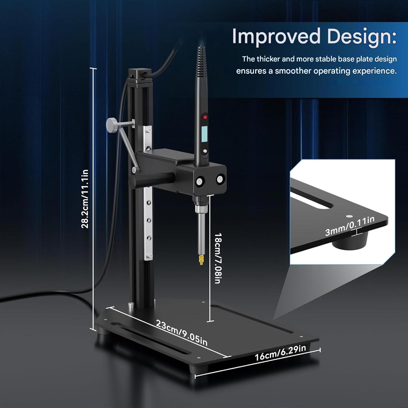 Instrument de insertie termica DACKZZM pentru insertii filetate, set 8 capete M2-M8, suport vertical 90°, compatibil imprimare 3D, aluminiu, reglabil, negru