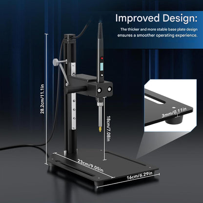 Instrument de insertie termica DACKZZM pentru insertii filetate, set 8 capete M2-M8, suport vertical 90°, compatibil imprimare 3D, aluminiu, reglabil, negru