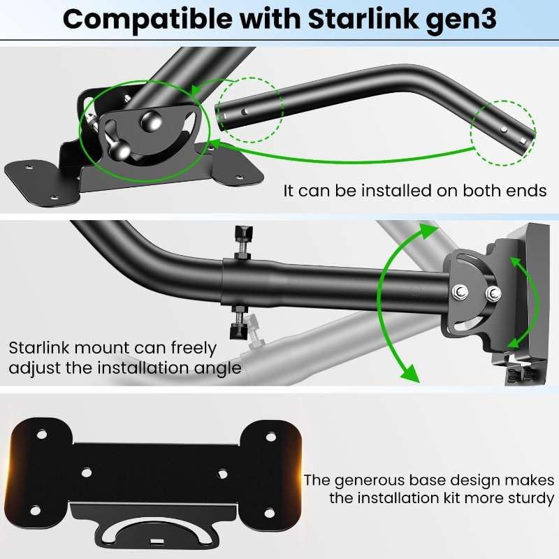 Suport pentru antena Starlink Gen 3, montura reglabila 360°, stabil si durabil, din metal, negru