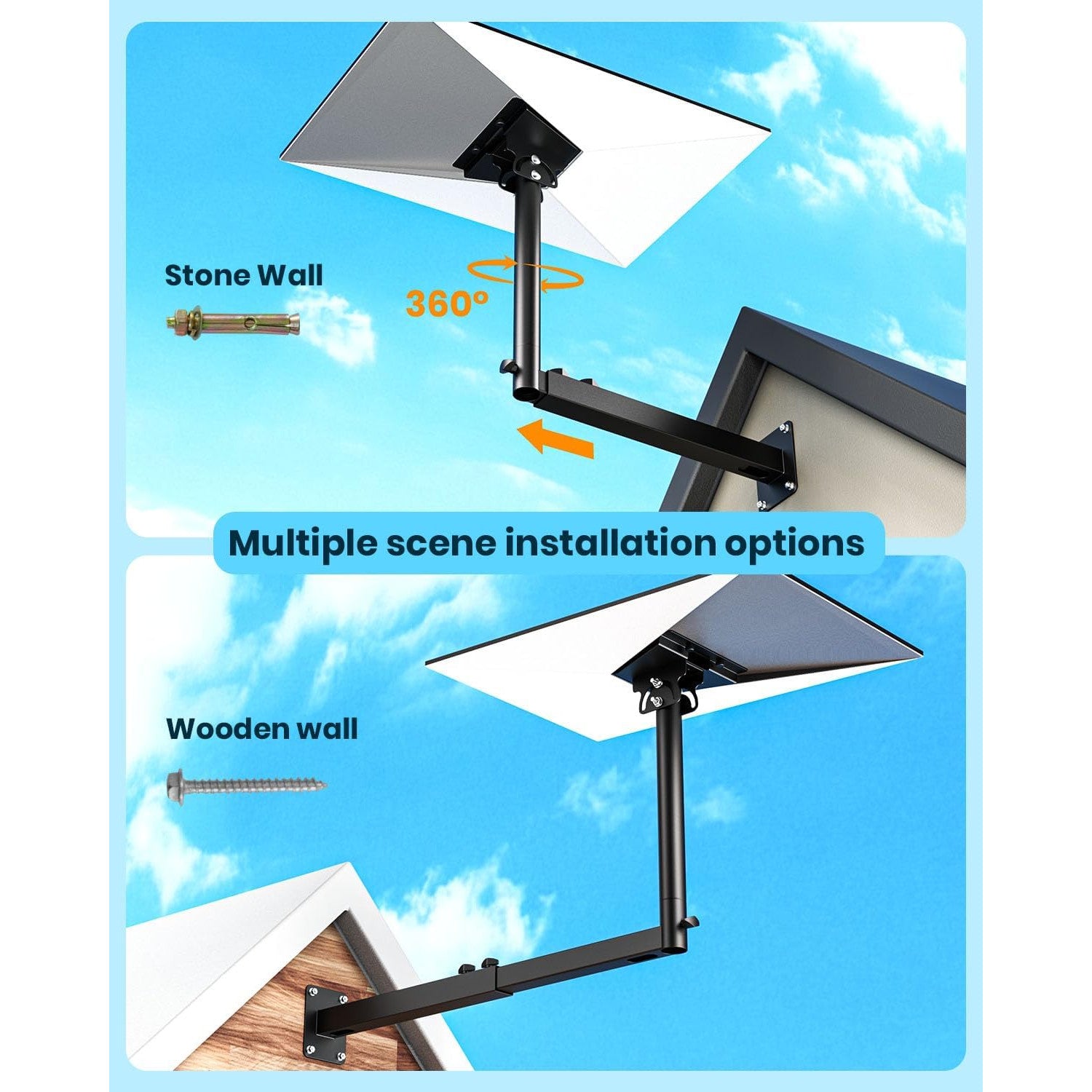Suport pentru antena Starlink Gen 3, reglabil 360°, unghi inclinare 180°, cu adaptor teava, accesorii de fixare, montare pe perete si acoperis, din metal, negru