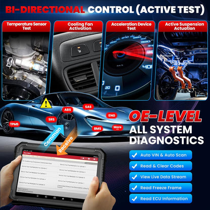 Tester auto profesional OBD2 cu codare ECU, control bidirectional, diagnoza la nivel OE, resetare 60+ sisteme, J2534, CANFD, DOIP, FCA SGW, cu Bluetooth, WiFi, acumulator 12600 mAh, 4GB RAM, 64GB ROM si touchscreen 10.1 inch, LAUNCH X431 PRO3S+ Elite