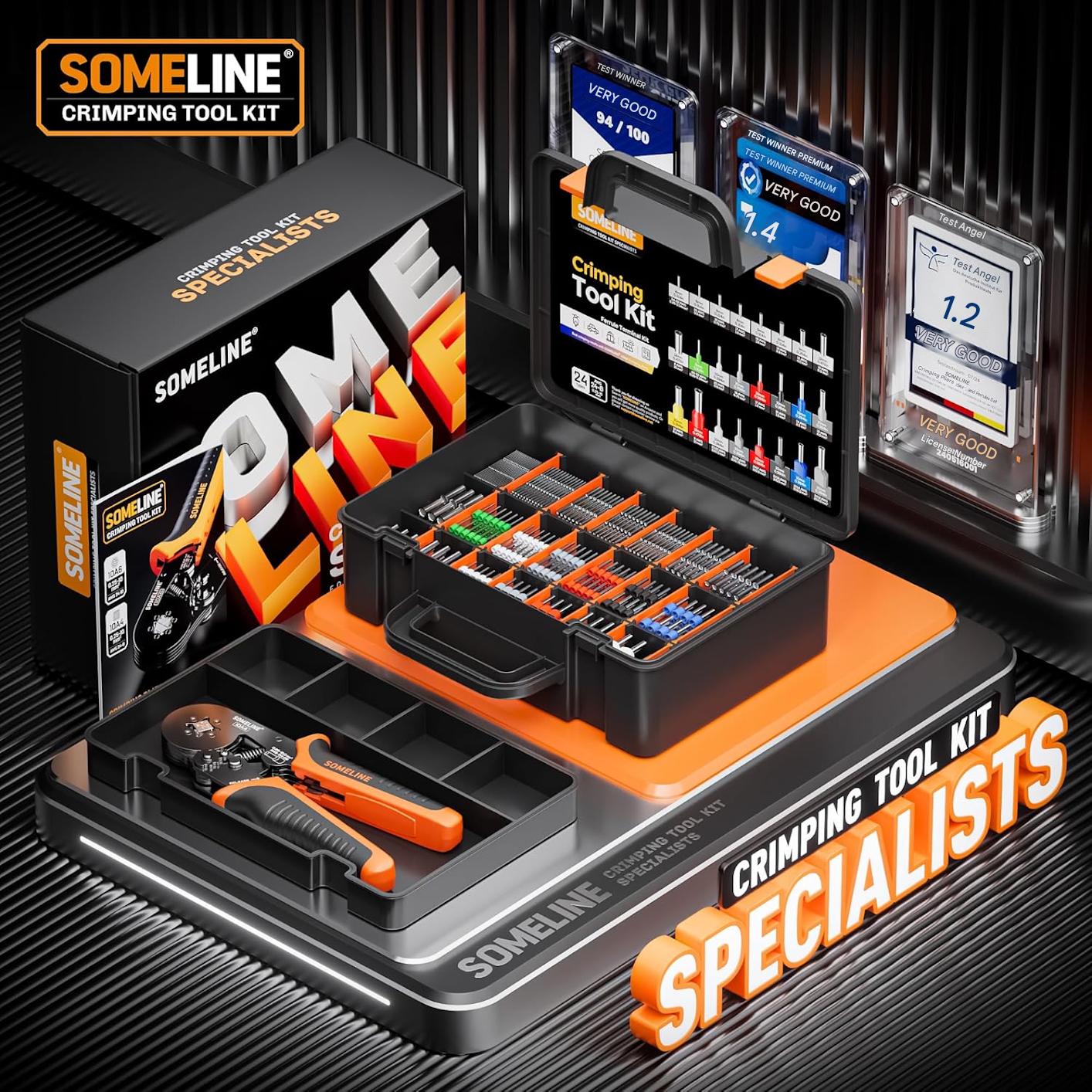 Cleste de sertizare patrata SOMELINE cu 1415 terminale conductori izolate 0,25-10 mm², 24 de tipuri, mecanism clichet autoreglabil, falci patrate profesionale, forta reglabila, manson nailon, cupru cositorit, in cutie de depozitare si transport