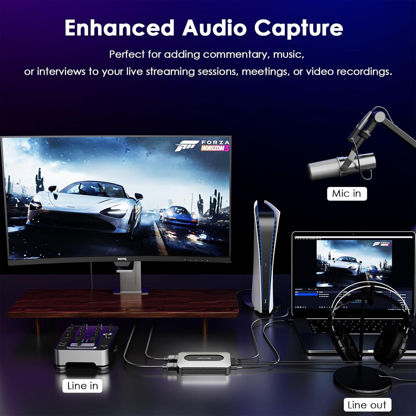 Placa de captura video 4K, HDMI, Video grabber cu loopout HDMI, mufa jack 3.5 mm Line In, Line Out, Mic In, plug & play, suport VRR, compatibil cu PC, Laptop, consola jocuri