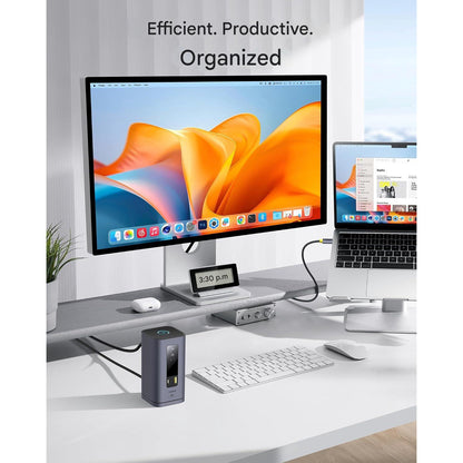 Statie de andocare 11 in 1, extindere la 3 monitoare 4K, 3 x HDMI 4K, Displaylink, 3 x USB-A, 2 x USB-C, 1 x Ethernet RJ-45 1GBPS, 1 x AUX, pentru MacBook M1/M2/M3 si Windows, cu buton blocare ecran si baza magnetica