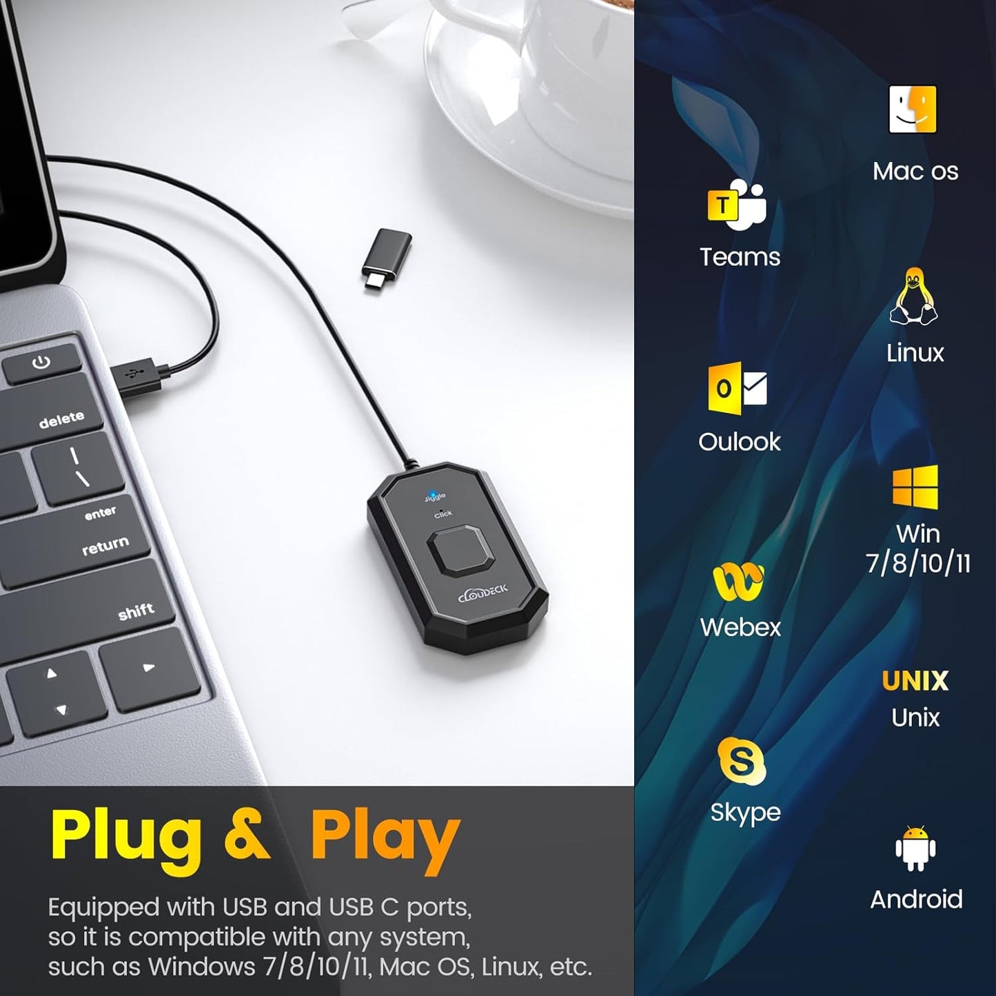 Jiggler mouse 2 in 1 functie auto click si simuleaza miscarea mouseului, nedetectabil, cu adaptor USB-C, Plug & Play, pentru computer, laptop, PC