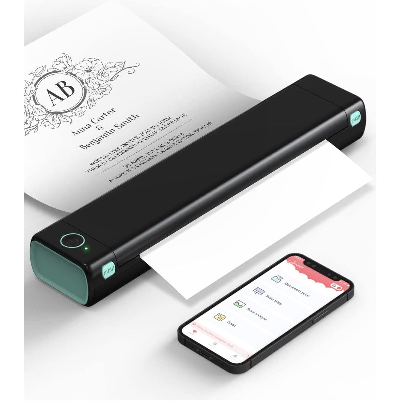 Imprimanta termica Bluetooth, imprimare pe hartie termica A4, portabila, acumulator 1200 mAh, printare fara tus, pentru tatuaje, business, calatorii, compatibil iOS, Android, PC, Laptop