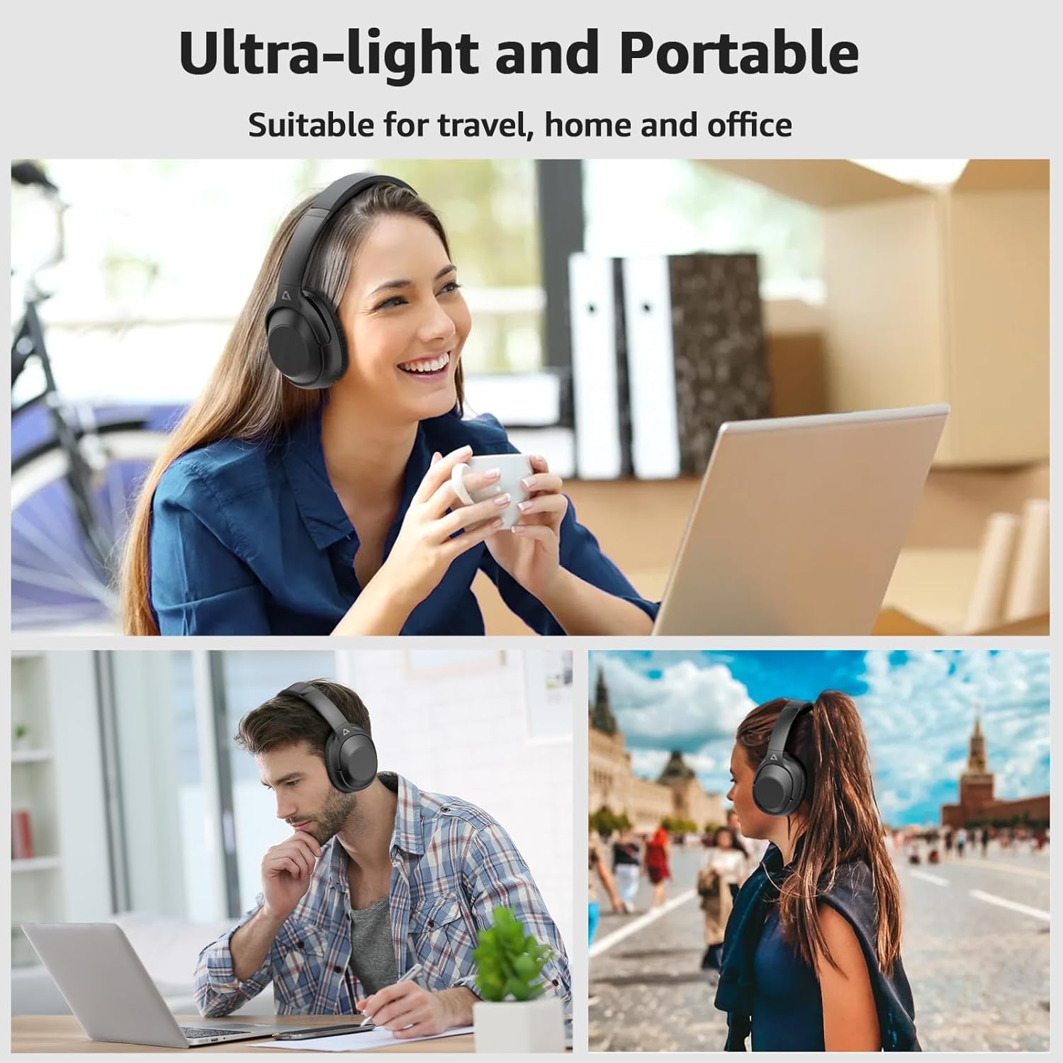 Casti wireless Over the Ear Bluetooth, Noise Cancelling ANC, sunet Hi-Fi, microfon, timp redare pana la 75 ore, Bass Music, negru