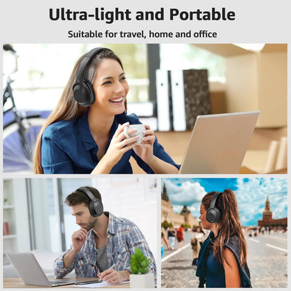 Casti wireless Over the Ear Bluetooth, Noise Cancelling ANC, sunet Hi-Fi, microfon, timp redare pana la 75 ore, Bass Music, negru