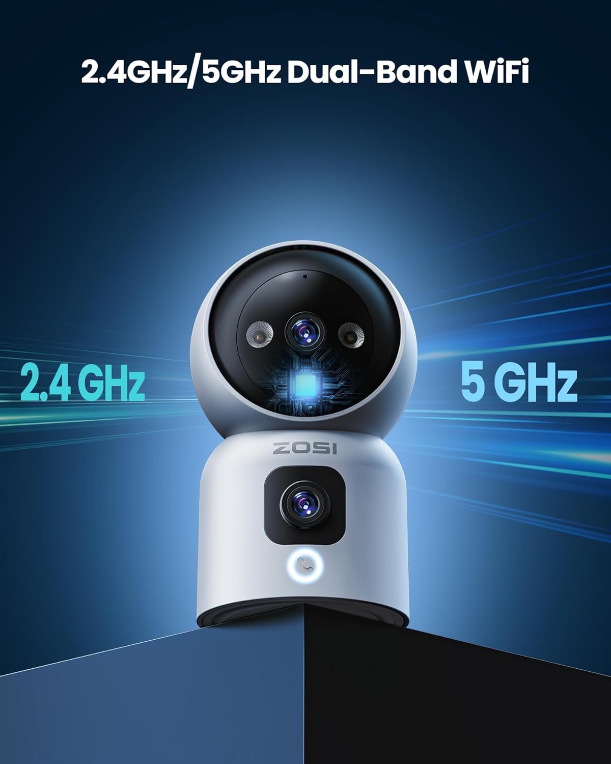 Camera de supraveghere WiFi 2.4/5GHz de interior cu lentila dubla 3MP + 3MP, detectare si urmarire persoana prin AI, comunicare bidirectionala, nightvision color