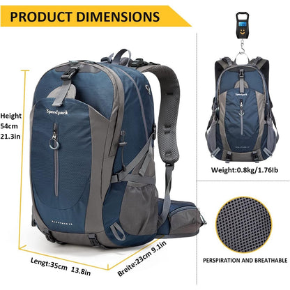 Rucsac de drumetie 40 l cu husa de ploaie, gheozdan impermeabil cu buzunar frontal si laterale, material bretele respirabil, pentru drumetii, camping, trekking, albastru