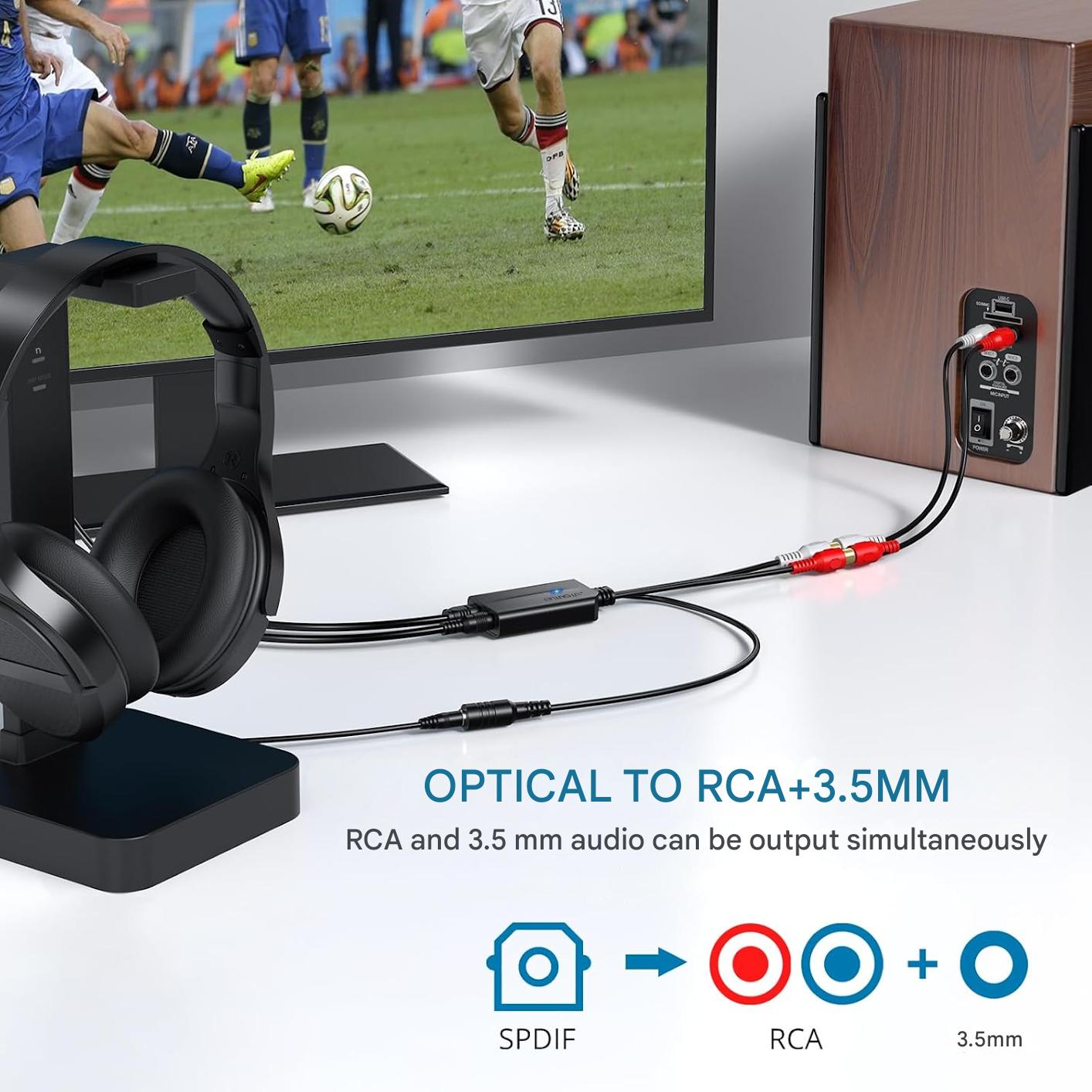 Convertor audio DA 192KHz de la digital la analog, SPDIF TOSLINK/OPTIC, cu cablu optic de 1 m, compatibil HDTV/DVD/Blu-ray/Xbox/PS3/PS4