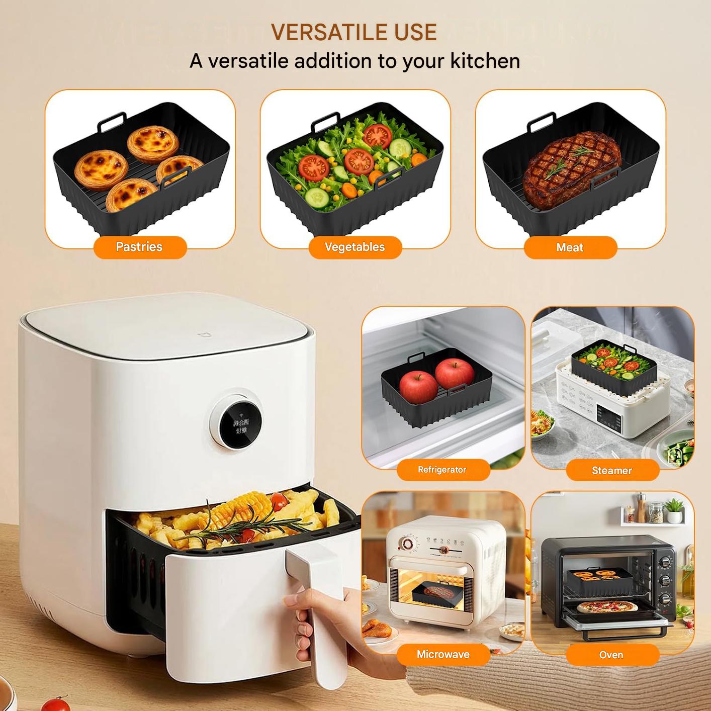 Set 17 accesorii pentru friteuza cu aer cald Ninja Foodi AF300EU, AF400EU, AF500EU, dual zone 7.6L-9.5L, silicon alimentar fara BPA si inox 304, 2 insertii silicon, gratar pentru gatit si frigarui, forme briose, manusi, cleste si 100 foi hartie de copt
