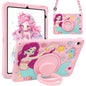 Husa de protectie pentru iPad Gen 11 A16 si iPad Gen 10 2022 10.9 inch, model sirena, cu stand tip inel rotativ 360° si curea de umar, roz