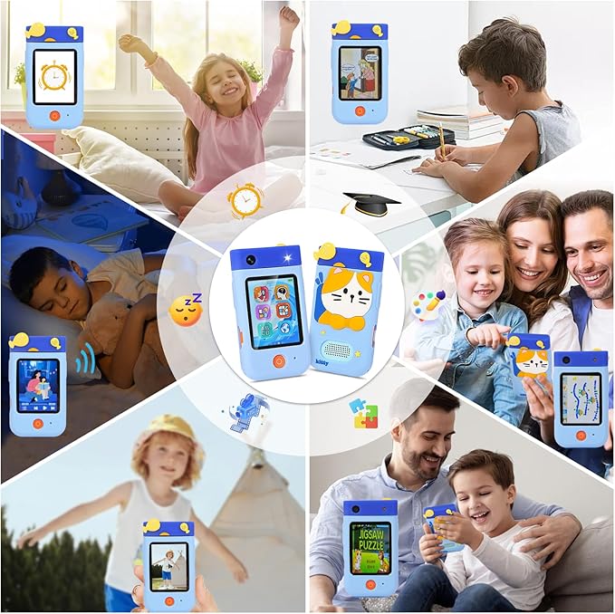 Camera digitala pentru copii 48MP, cu lentila rotativa la 180°, card de 32 GB, ecran LCD 2.8 inch, player MP3, echipata cu functii educationale in limba Engleza, jucarie tip telefon mobil pentru copii de la 3 la 8 ani