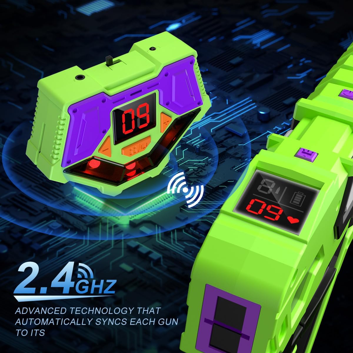 Set pistol infrared Laser Tag, 4 arme de jucarie 2.4 GHz cu 4 receptoare, display LED, 5 moduri tragere, statie de incarcare, infrarosu, interactiv, pentru interior si exterior
