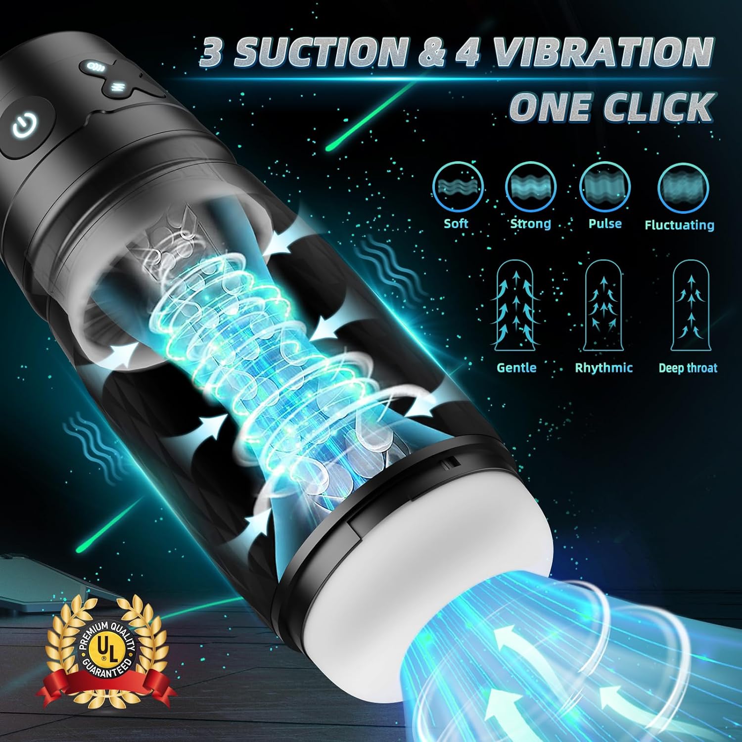 Masturbator 2 in 1 pompa cu vacuum pentru barbati cu 4 moduri vibratie si 3 moduri suctiune, cu insertie de silicon lavabila, portabil, negru