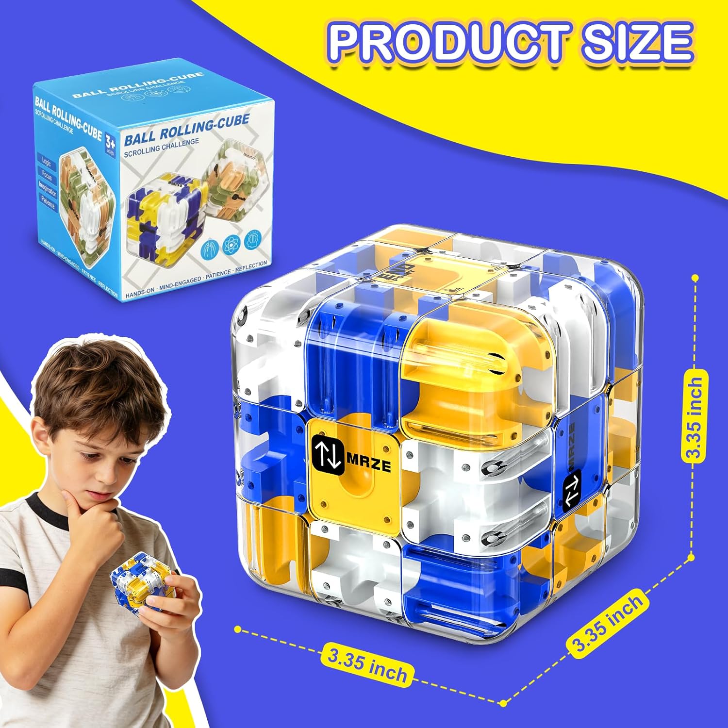 Labirint puzzle 3D Coolden 2 in 1 cu bile rotitoare, cub magic mare, jucarie interactiva si educativa, joc de inteligenta pentru dezvoltarea gandirii logice si a rationamentului, antistres, distractiv pentru copii si adulti, cadou de ziua de nastere