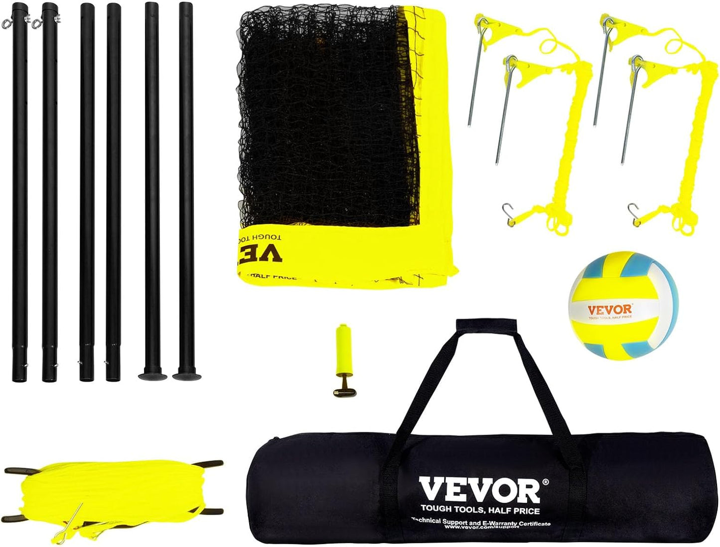 Set fileu volei, plasa pentru volleyball/badminton 9.7m x 2.4m, inaltime reglabila, material impermeabil, cu stalpi metalici, minge de volei, pompa si geanta de depozitare si transport incluse