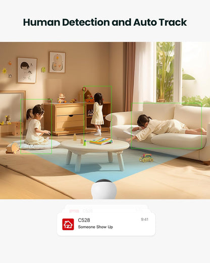 Camera de supraveghere WiFi 2.4/5GHz de interior cu lentila dubla 3MP + 3MP, detectare si urmarire persoana prin AI, comunicare bidirectionala, nightvision color