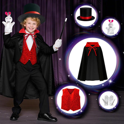 Set magie pentru copii, costum magician, cu bagheta si accesorii pentru baieti si fete 6–12 ani