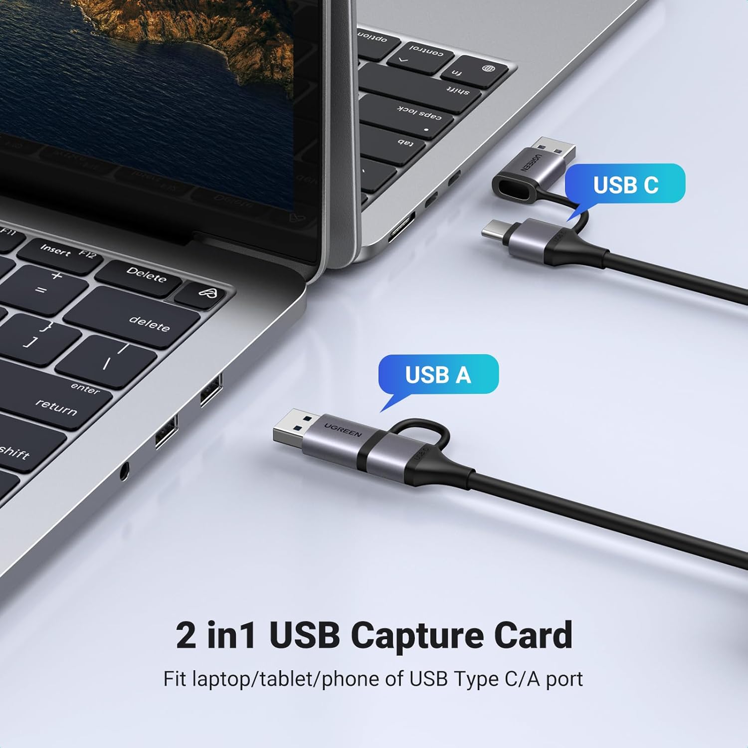 Placa de captura video HDMI la USB-C/USB-A, 4K loop-out, inregistrare 2K 30Hz, Plug & Play, streaming live, compatibil smartphone, consola, camera DSLR, laptop, PC Windows, macOS, Linux