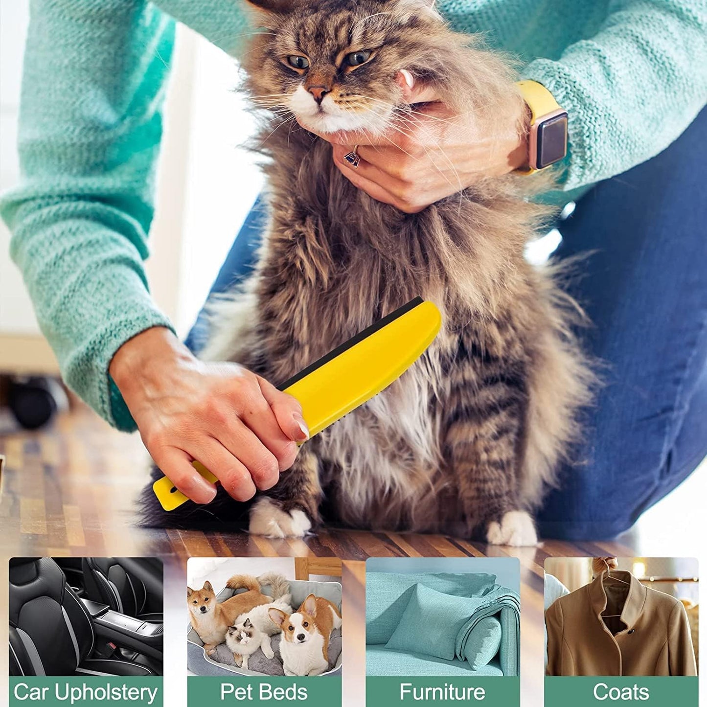 Matura cu racleta pentru par animale, peri din cauciuc electrostatic, 34 cm latime, cu maner telescopic, perie de mana inclusa, indepartarea parului de pisici, caini, utilizare interior si exterior