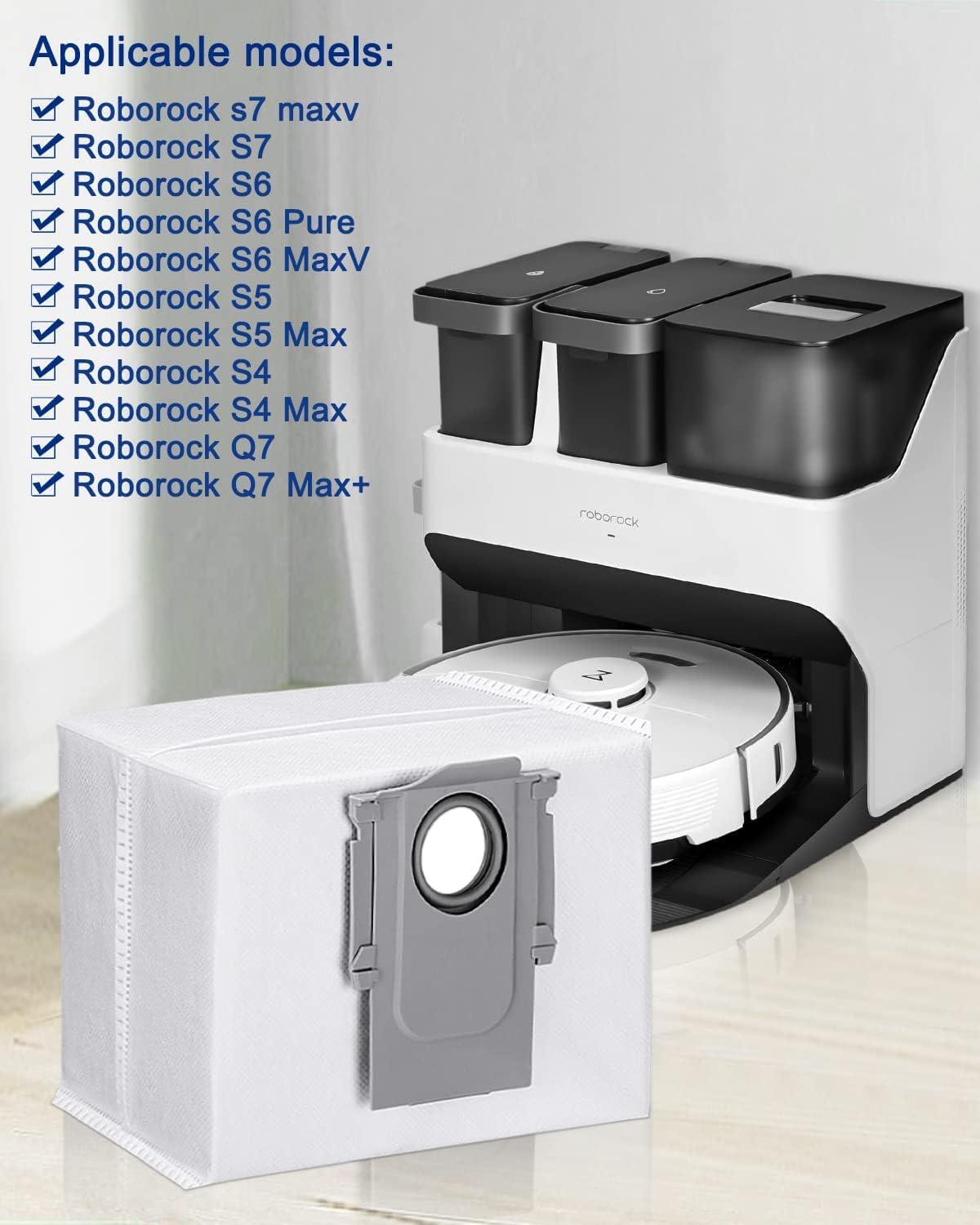 Set de 12 saci pentru aspirator Roborock S7 MaxV Ultra / Q7+ / Q7 Max+ / T8 / Q5+, capacitate 3 litri, din material textil in 4 straturi, gri