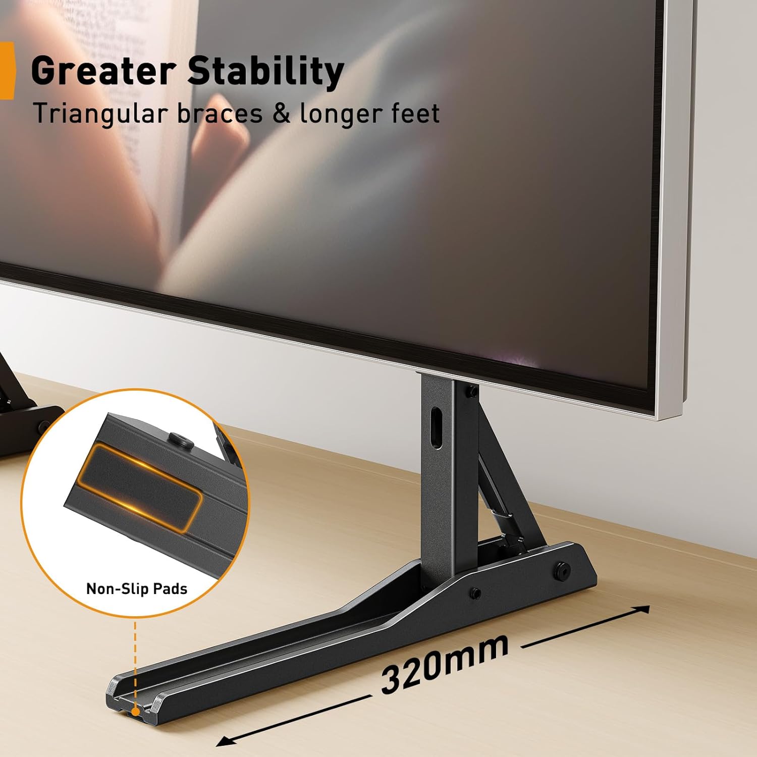 Suport TV de masa/birou, stand universal, diagonala 22-70 inch, pana la 50 kg, VESA de la 200 x 100 mm la 800 x 600 mm, picior TV cu inaltime reglabila si stabilitate ridicata