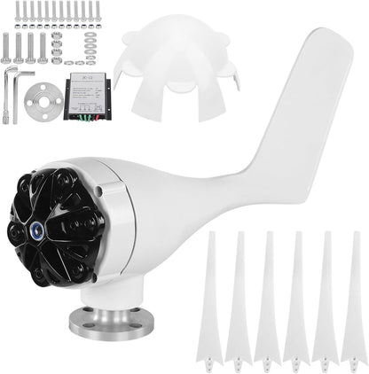 Kit turbina eoliana, 500 W, 12 V/24 V, cu controler MPPT, cu 5 lame, diametru 1, 19 m, generator trifazat pentru rulota, barca, casa, alb