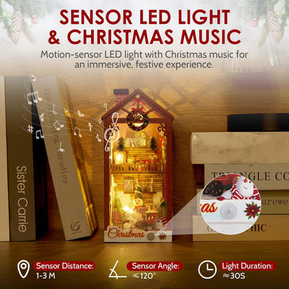 Puzzle 3D, Book Nook DIY cu lumina LED, senzor de miscare si muzica, cotor de carte, accesotiu decorativ multifunctional