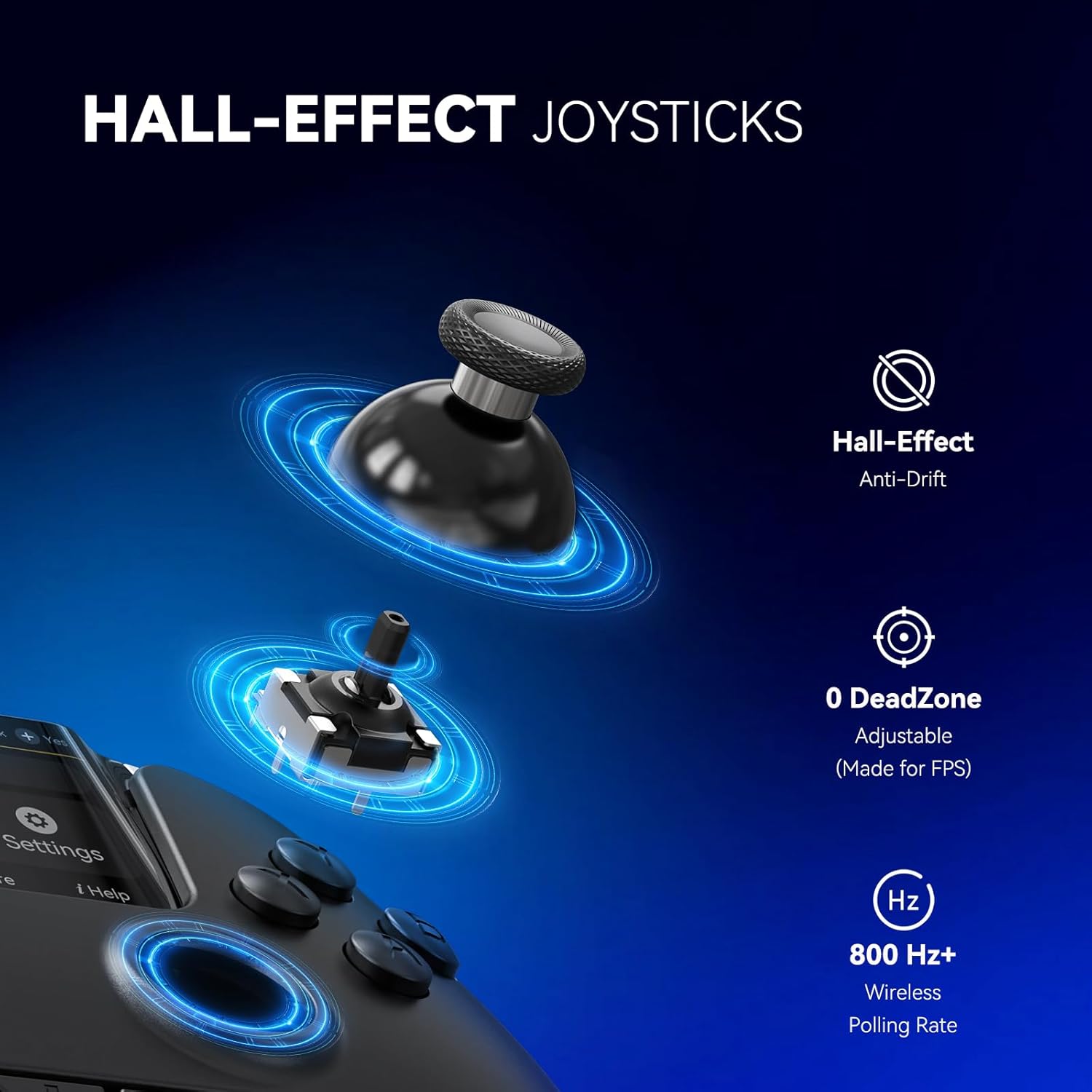 Controler wireless cu programare, display interactiv, butoane microswitch, joystick cu Hall Efect, lumini LED RGB, pentru PC, Switch, iOS, Android, negru