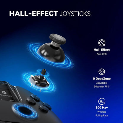 Controler wireless cu programare, display interactiv, butoane microswitch, joystick cu Hall Efect, lumini LED RGB, pentru PC, Switch, iOS, Android, negru