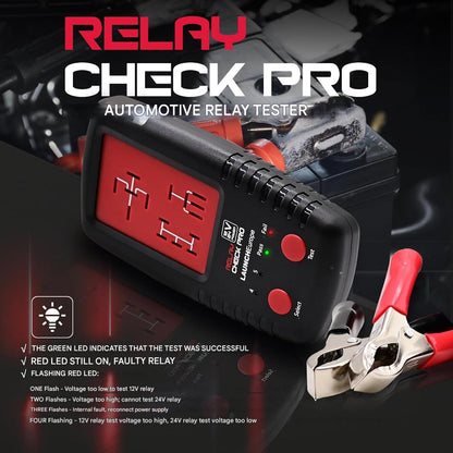 Tester relee auto LAUNCH Europe RelayCheck Pro 12V/24V, detectare automata pini 4/5, test sarcina contact, diagnostic LED cu coduri eroare, pentru masini si camioane, cu geanta transport
