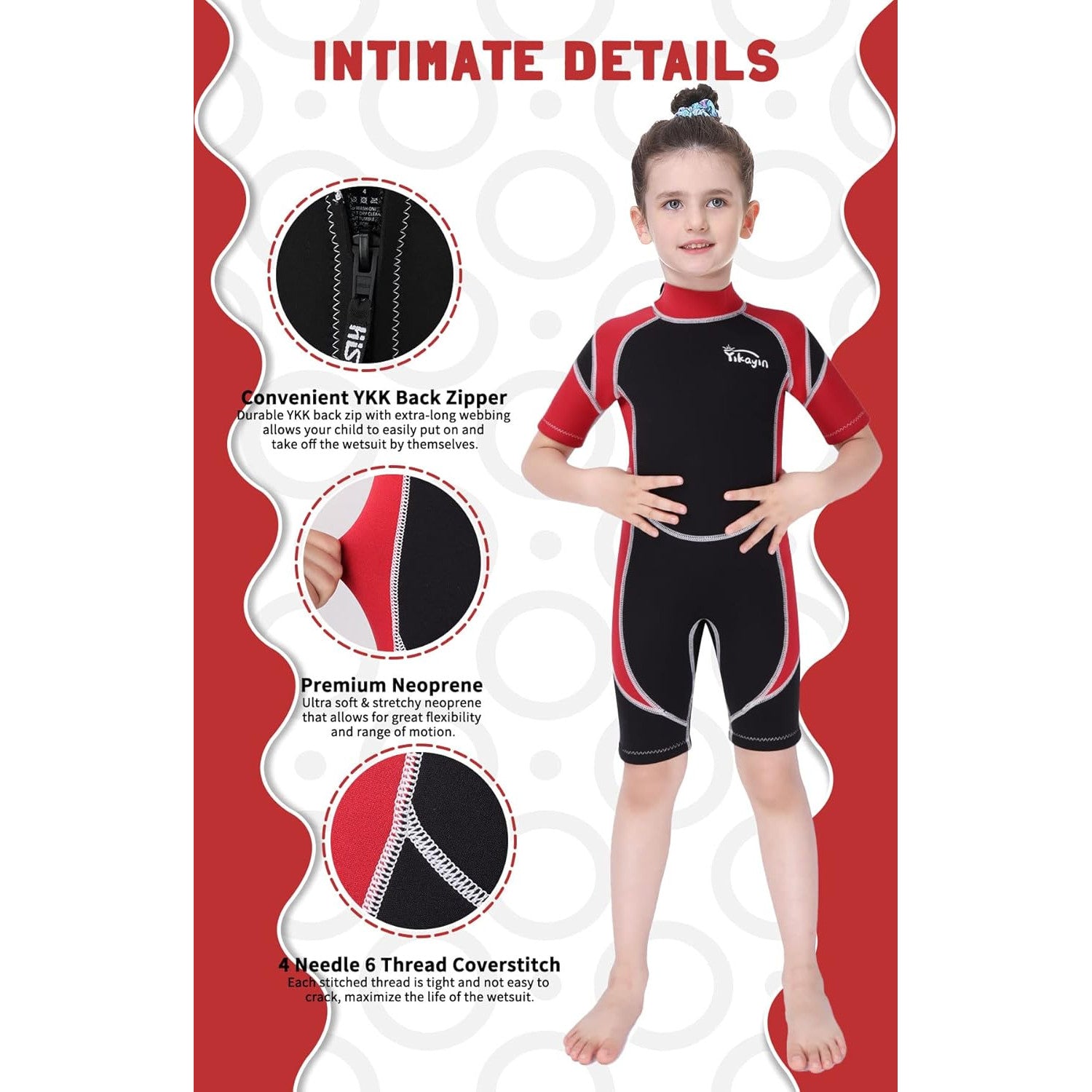 Costum de inot pentru copii, din neopren 2.5mm, pentru baieti si fete, protectie termica si UV, inchidere cu fermoar, cursuri de inot, scufundari, surfing, snorkelling