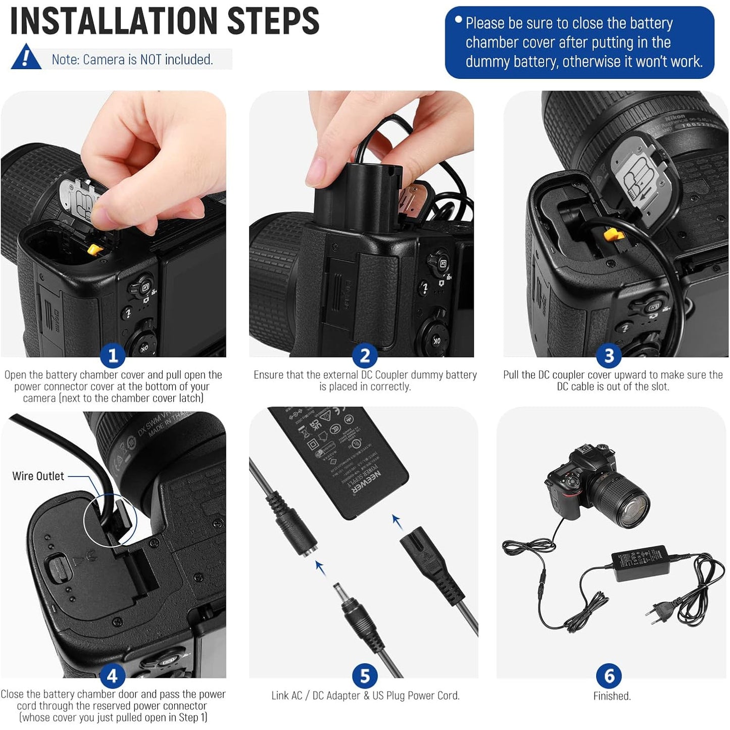 Baterie dummy EN-EL15 cu adaptor EP-5B, set alimentare continua compatibil cu Nikon Z5 Z6 Z7 Z6II Z7II D500 D610 D750 D780 D800 D810 D850 D7000 D7100 D72000 D7500