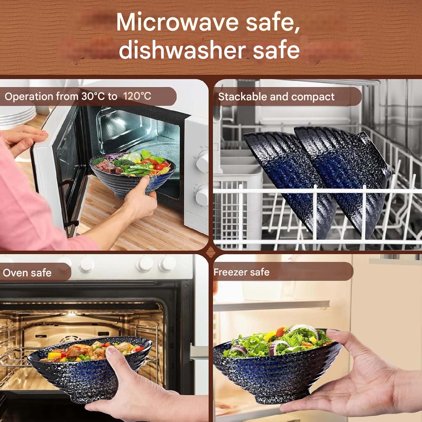 Set 2 boluri japoneze pentru ramen, 1000 ml, din ceramica, cu betisoare, linguri si retete, compatibile masina de spalat vase si microunde, multifunctionale