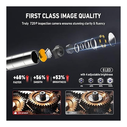 Camera endoscopica de 6, 2 mm, endoscop pivotant la 360°, camera de inspectie HD 720P cu display 4, 3 inch, endoscop industrial cu tub semirigid de 1 m, lumina LED, impermeabil IP67