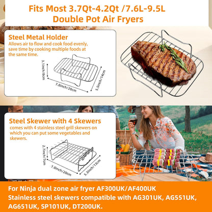 Set accesorii friteuza aer cald, 12 piese, compatibile cu Airfryer 7.6 litri, cu gratare, cleste, tavi silicon, perie pentru ulei, protectie de silicon, universal