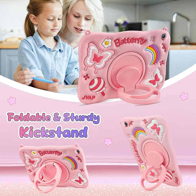 Husa tableta pentru Samsung Galaxy Tab A9 Plus/A9+ 2023 11 inch, numar model SM-X210/ X216/ X218, husa protectie din silicon cu fluturi 3D, curea de umar, suport 360° pentru copii, baieti si fete