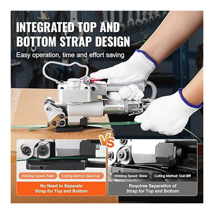Aparat pneumatic de legat banda PP/PET, latime de 1, 9 - 2, 54 cm, forta mare intindere 4000N, presiune de 0, 5 - 0, 8 MPa, pentru hartie, aluminiu, otel, lemn, fibre chimice, bumbac, panouri din lemn, marmura, caramizi