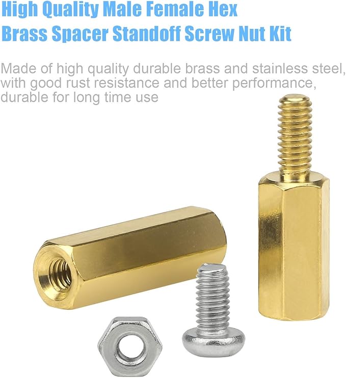 Set distantiere M3, 250 de bucati din alama, suruburi si piulite din otel inoxidabil, hexagonale, filet tata-mama, distantiere pentru pentru placa de baza Raspberry Pi si placa PCB
